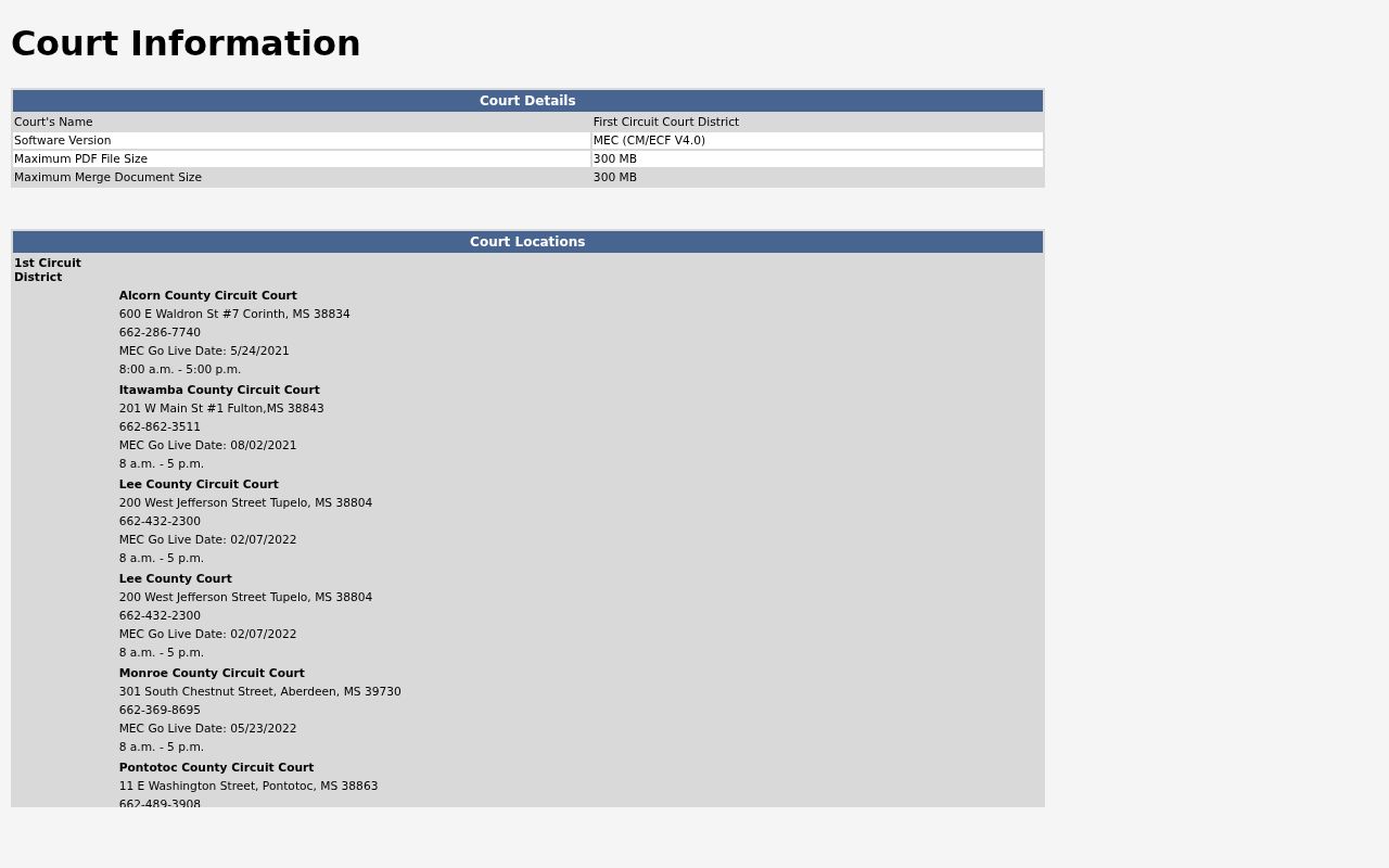 Lee County case search showing First Circuit MEC CourtInfo venue details