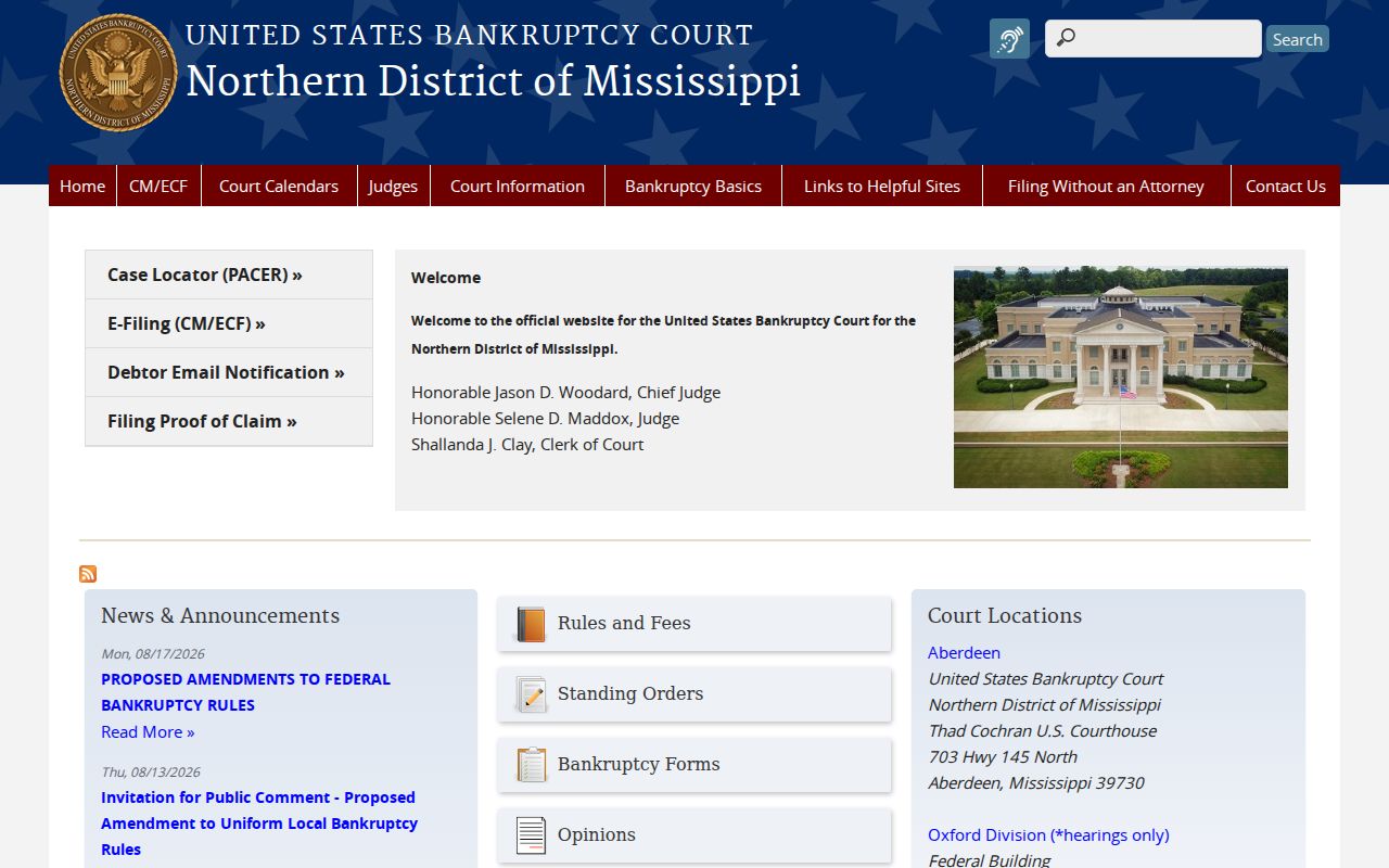 Lee County case search reference to Northern District of Mississippi court information