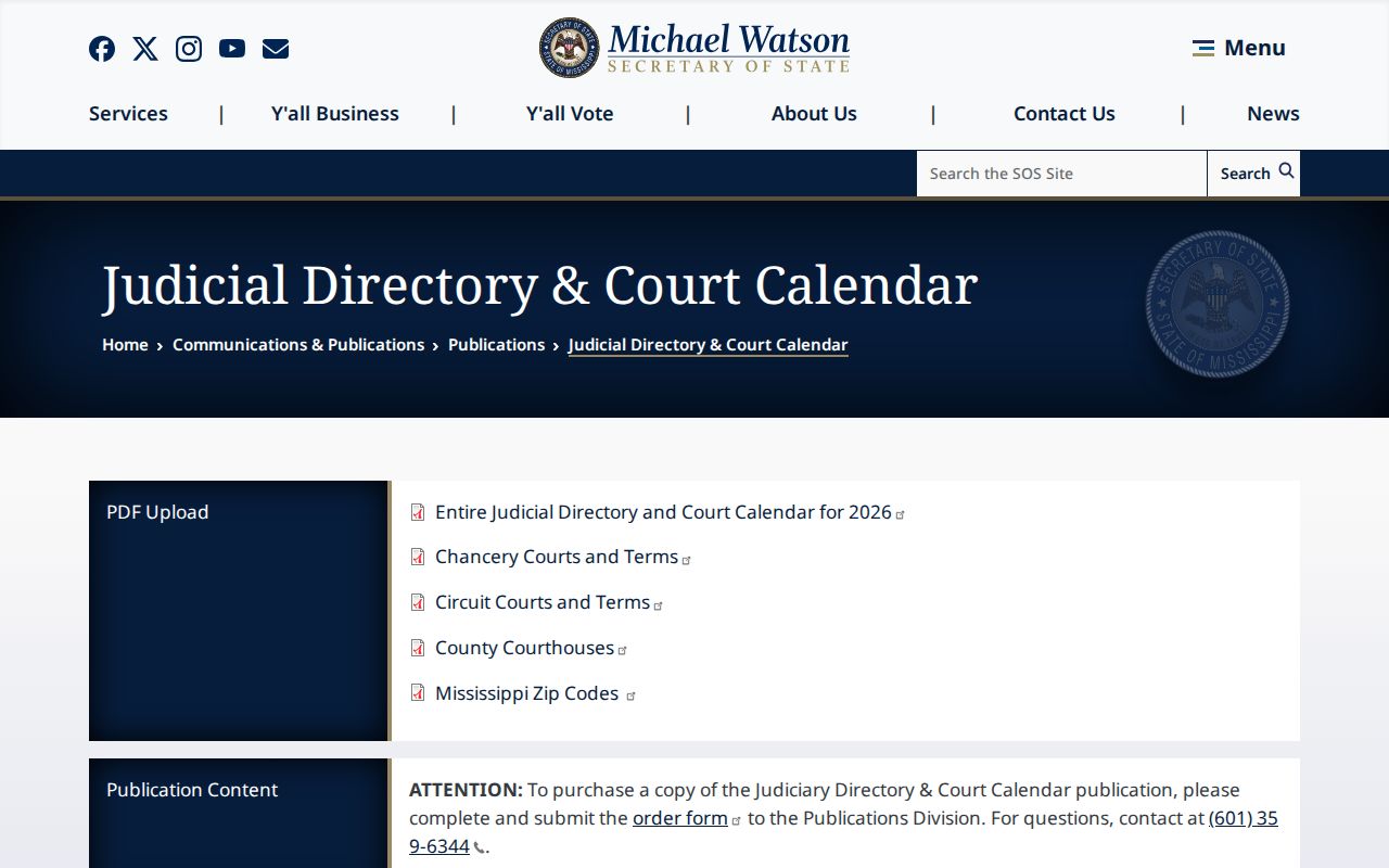 Lee County court docket Mississippi Judicial Directory resource