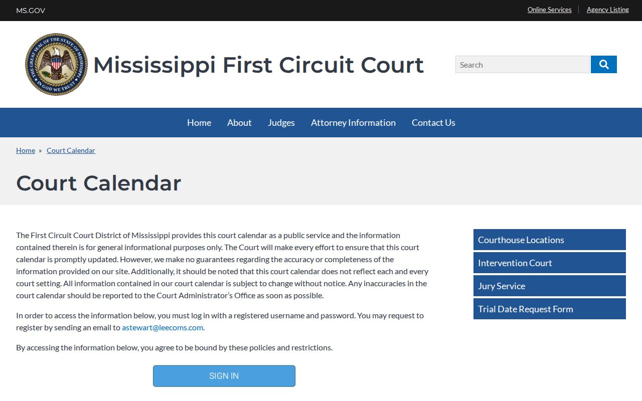 Lee County court calendar First Circuit login and access notice