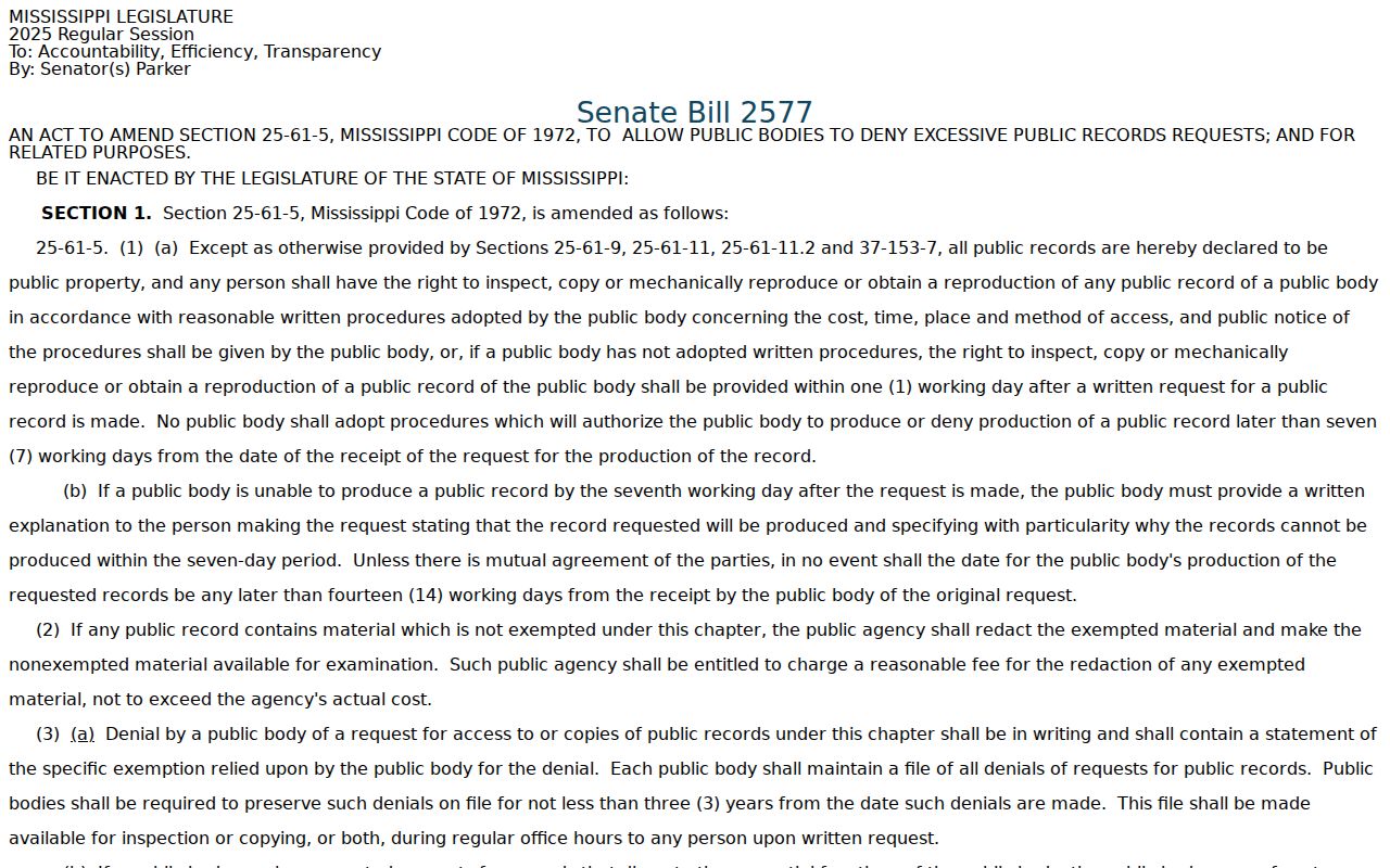 Lee County court records showing Mississippi public access legislative text