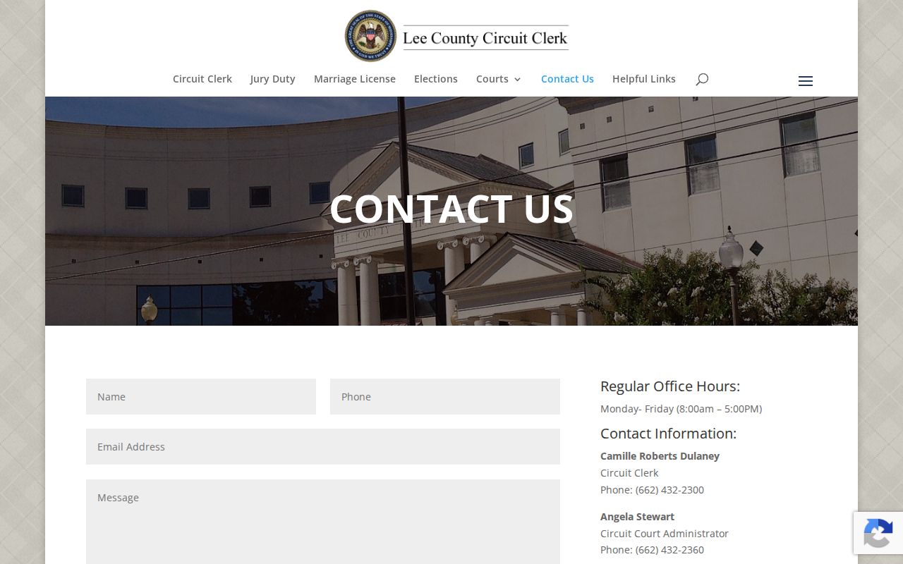 Lee County court records showing Circuit Clerk contact information