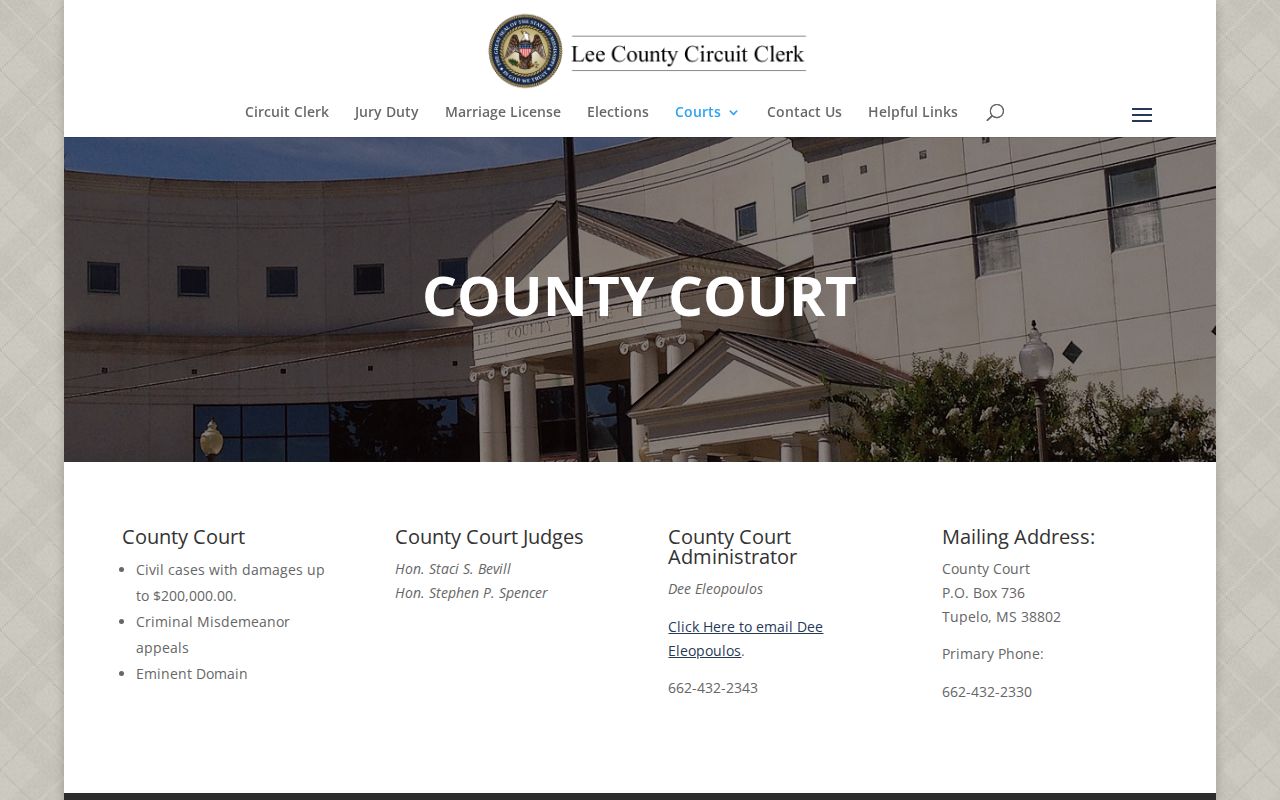 Lee County criminal docket County Court administrative information