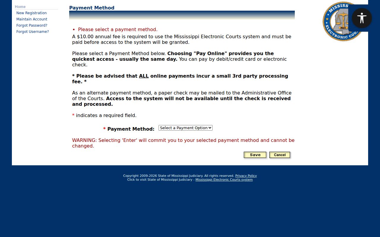 Lee County traffic court records PAMEC public access payment method screen