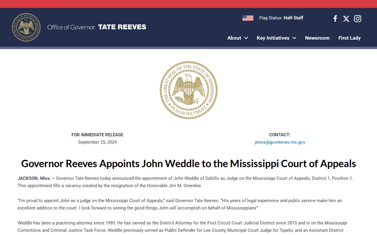 Saltillo court docket context from a Mississippi Court of Appeals appointment announcement